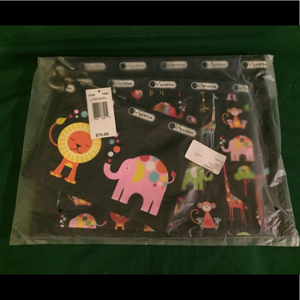 NWT Lesportsac 3 Piece Travel Set Zoo Cute Pouches